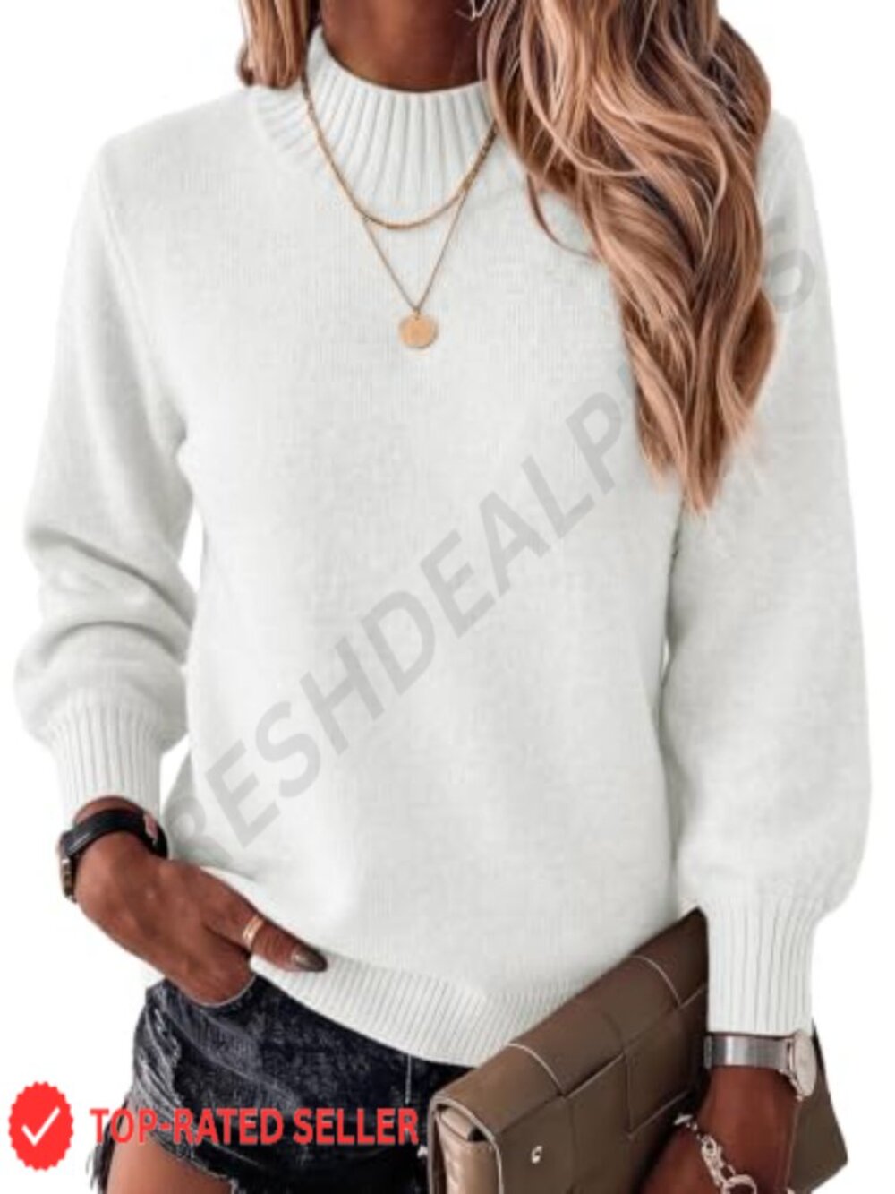 Womens Mock Neck Knit Sweater Long Sleeve Pullover Loose Fit